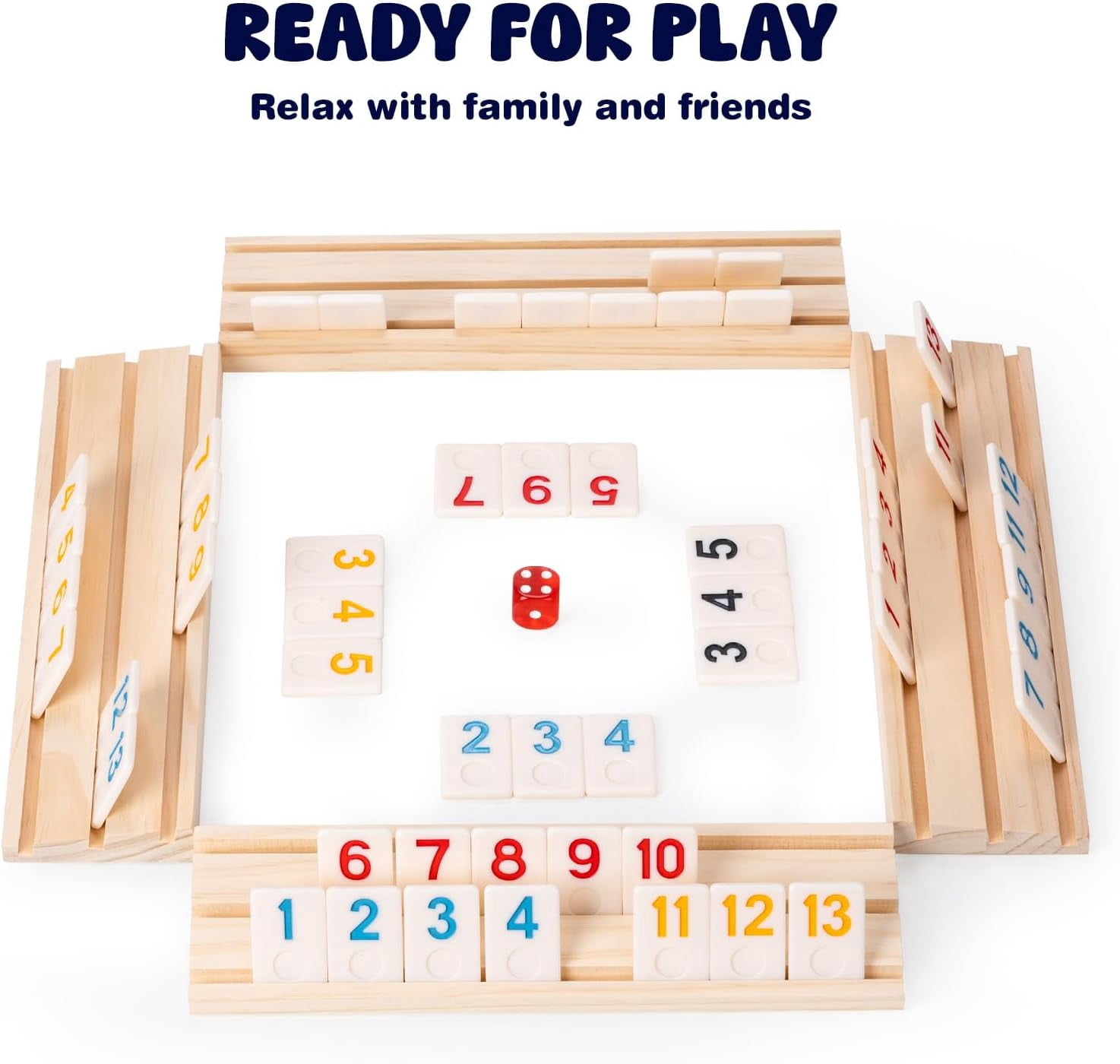 WAAYEE Rummy Cube Game Set, Classic Family Board Game, 106 Rummy Tiles with 4 Wooden Racks, Portable Carrying Case, 1 Pack