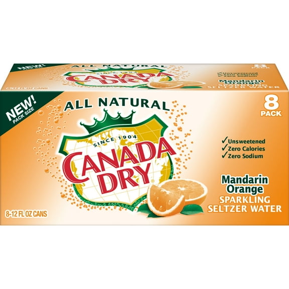 Canada Dry Caffeine Free Mandarin Orange Sparkling Seltzer Water, 12 fl oz, 8 Pack Cans