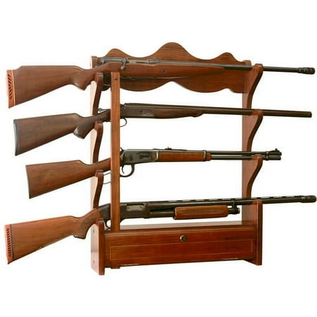 UPC: 0892516001936 | American Furniture Classics Model 840 4 Gun Wall Rack in solid brown pine with locking compartment