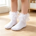 thumbnail image 2 of Lumtrix Girls Frilly Double Ruffle Lace Socks Soft Cotton Ankle Dress Socks Turn Cuff Ruffle Dress Sock For Little Girl Kids White XL, 2 of 7