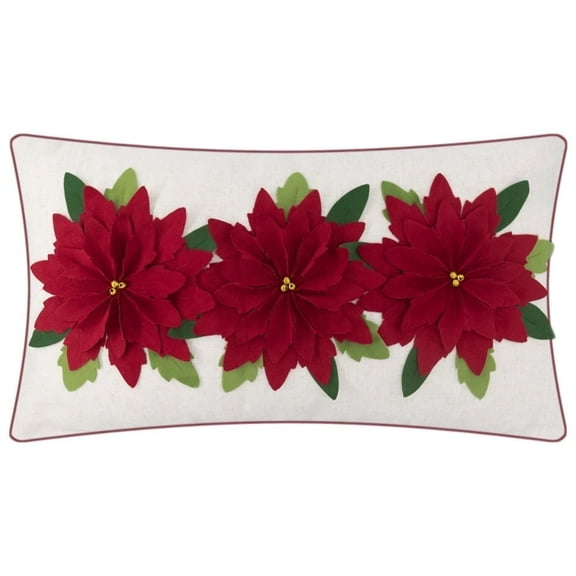 JWH 3D Handmade Decorative Christmas Poinsettia Flower Throw Pillow Cases in Beige Red 35*60cm