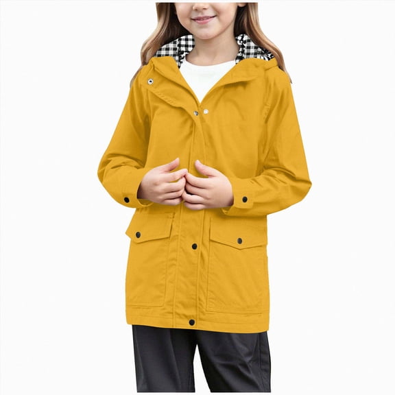 Gubotare Light Jacket for Girls Girls Water Repellent Hooded Rain Jacket Lightweight Hiking 5-14Y (Yellow,13-14 Years)