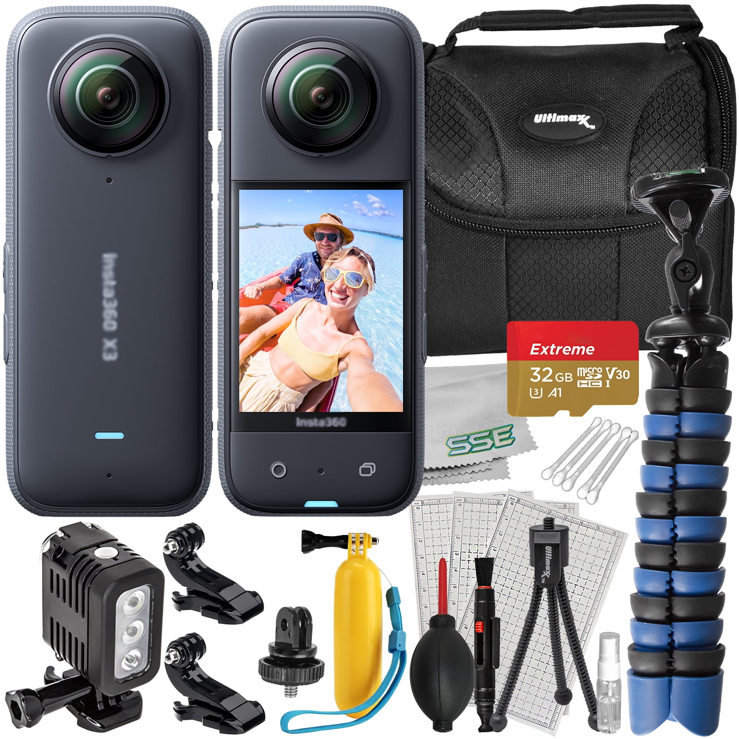 Ultimaxx Advanced Action Insta360 ONE X3 Bundle - Includes: 32GB Extreme  microSDHC, 40M Underwater LED Light & Much More (20pc Bundle)