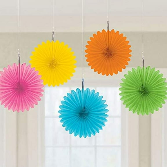 Amscan Mini Hanging Fans Multicolor 5 Count