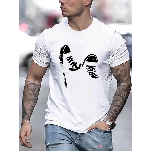 T-shirt Confort Décontracté pour Hommes - Léger, Polyester Respirant avec Imprimé Géométrique Tendance, Col Rond Manches Courtes Haut d'Été, Imprimé Mode, Version Conventionnelle, Loisirs, T-Shirt d'Été pour Adultes, Hommes