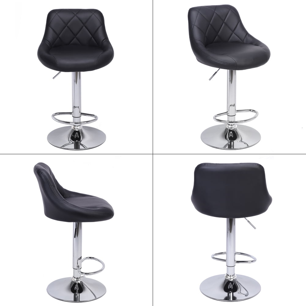 2Pcs Adjustable High Bar Stools No Armrest, Swivel PU Leather Kitchen Stool, Black