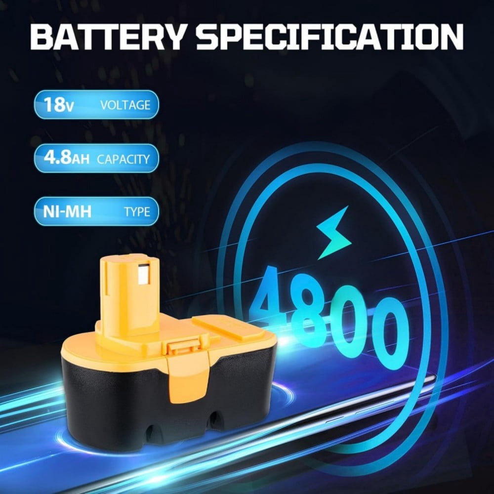 2Pack P100 18V 4.8Ah Replacement Ryobi 18V Batteries with a P117 Fast Charger for Ryobi 9.6V-18V Battery