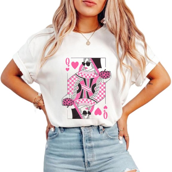 Classic Q Card Queen Trendy Retro Women's Graphic Tee Crew Neck Short Sleeve Statement Shirt