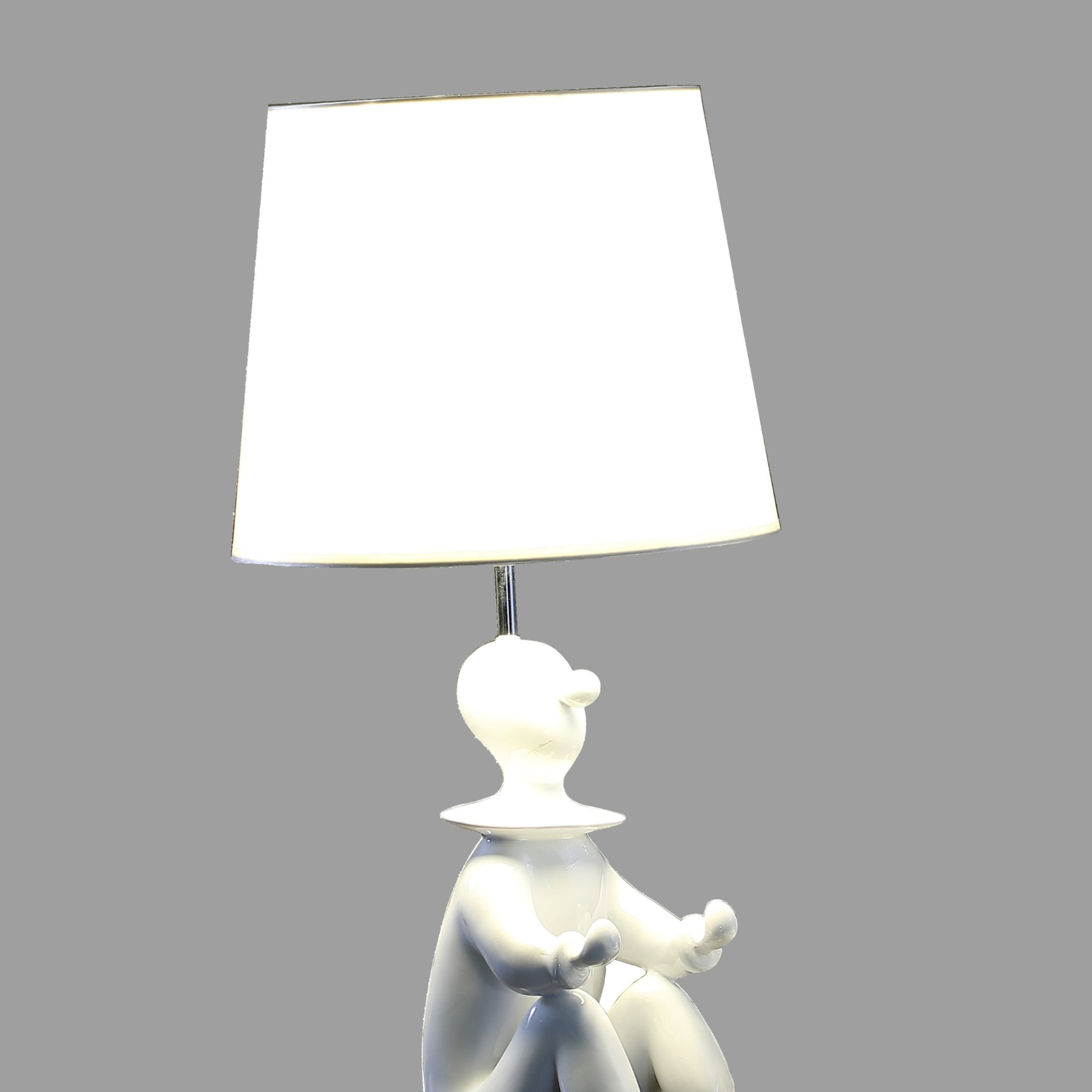 Noble House 21.25" Clown Figurine Table Lamp, Convenient Phone Holder, Semi-Drum Shade, E26 Light Bulb, White