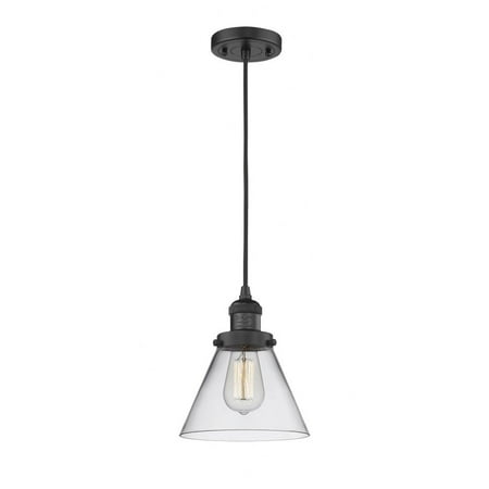 

201C-BK-G42-LED-Innovations Lighting-Cone - 3.5W 1 LED Cord Hung Mini Pendant In Industrial Style-10 Inches Tall and 8 Inches Wide Matte Black Clear
