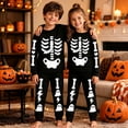 thumbnail image 3 of Halloween Pajamsa Sets Skeleton Print Home Wear Outfits Set 2pcs Long Sleeve Top Matching Pants Cozy Fall Winter Sleepwear, 3 of 8