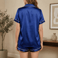 thumbnail image 6 of SOMER 2 Piece Pajama Set For Women Silk Satin Lounge Pjs Shorts Matching Summer Sleepwear Button Down Shirt Shorts Navy, 6 of 7