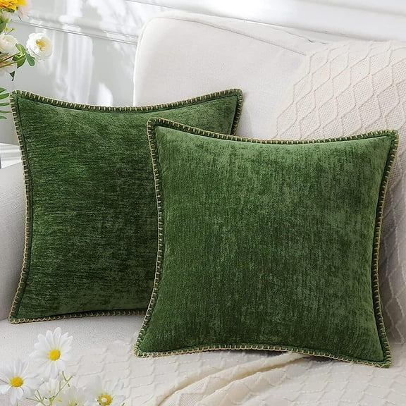 Soft Throw Pillow Covers 18x18 Set of 2, Farmhouse Velvet Pillow Covers, Decorative Square Pillow Covers with Stitched Edge for Couch Sofa Bed