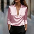 thumbnail image 4 of FAIWAD Women's Satin Shirts Long Sleeve Deep V Neck Blouses Long Sleeve Dressy Casual Work Office Tops, 4 of 9