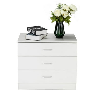 EDOEMSE Nightstand with 3 Drawers, End Table Wood Organizer Drawer Cabinet for Nursery, Living Room, White