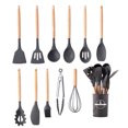 thumbnail image 3 of Natural Teak Wood Kitchen Accessories Cookware Sets Cooking Tool None Stick Pot Wooden Handle Silicone Kitchen Utensils Set 11Pcs Black, 3 of 5