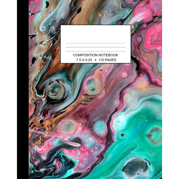 Composition Notebook Marbled Wide Ruled One Subject Black (Paperback