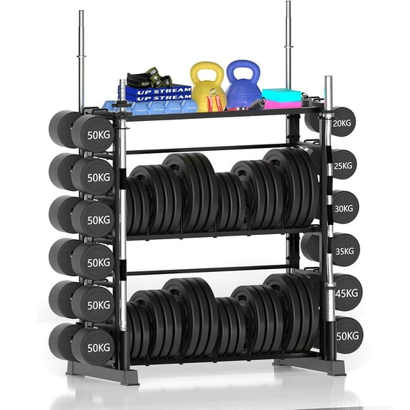 Ztysn Sports Dumbbell Rack,Peloton Weights for 2700lbs,Large 3 Tier Workout Equipment Training Kettlebell Weight Plate Organizer Stand for Home Gym,Metal