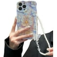 thumbnail image 1 of Funda para iPhone 13 Pro Max con flores moradas, a prueba de golpes, con purpurina y estampado floral, con pulsera de cadena de perlas, mariposa y corazón para mujer., 1 of 7