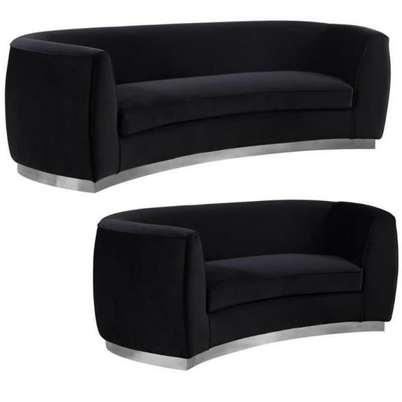 Home Square 2-Piece Set with Contemporary Velvet Loveseat and Sofa in Black