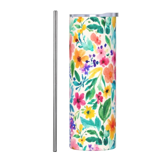 20oz Watercolor Floral Tumbler Insulated Car Cup Travel Coffee Cup Spring Gift for Women with Stainless Steel Straw