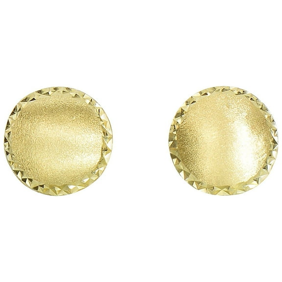 14K Yellow Gold 11.3mm Satin M&M Bead Post Earrings with Diamond Cut Edges by IcedTime