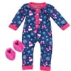 Sophia’s Hot Cocoa Pajama Onesie with Fuzzy Slippers for 18” Dolls, Navy/Hot Pink