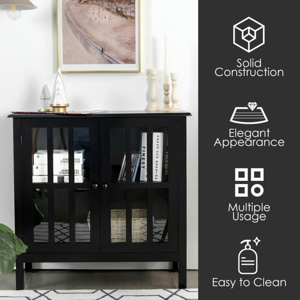 Finihen Kitchen Storage Cabinet, Buffet Sideboard, Glass Door Sideboard Console Storage Buffet Cabinet, for Dining Room, Kitchen, Living Room, Black Finihen Kitchen Storage Cabinet, Buffet Sideboard, Glass Door Sideboard Console Storage Buffet Cabinet, for Dining Room, Kitchen, Living Room, Black