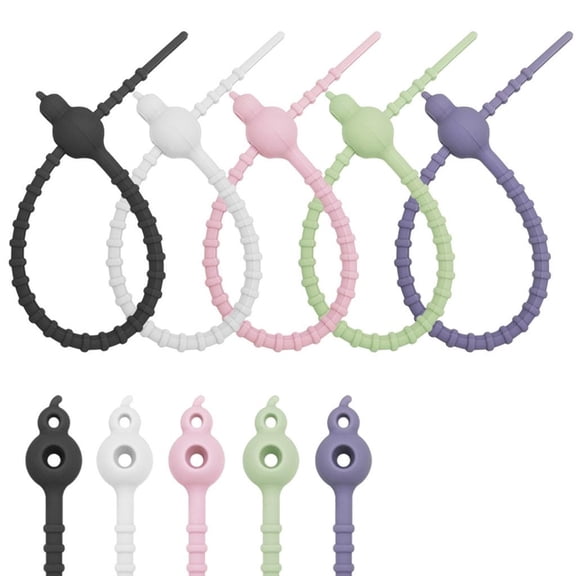 Osdhezcn Pack of 5 Silicone Rubber Cable Ties Easy to Use Wire Organizers for Household and Office Cables Elastic Cord Tie