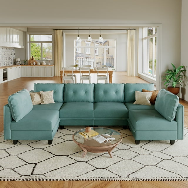 LLappuil Modular Sectional Sofa, 6 Seat Modular Sectional Sofa with Storage, Faux Leather Waterproof Sofa for Living Room