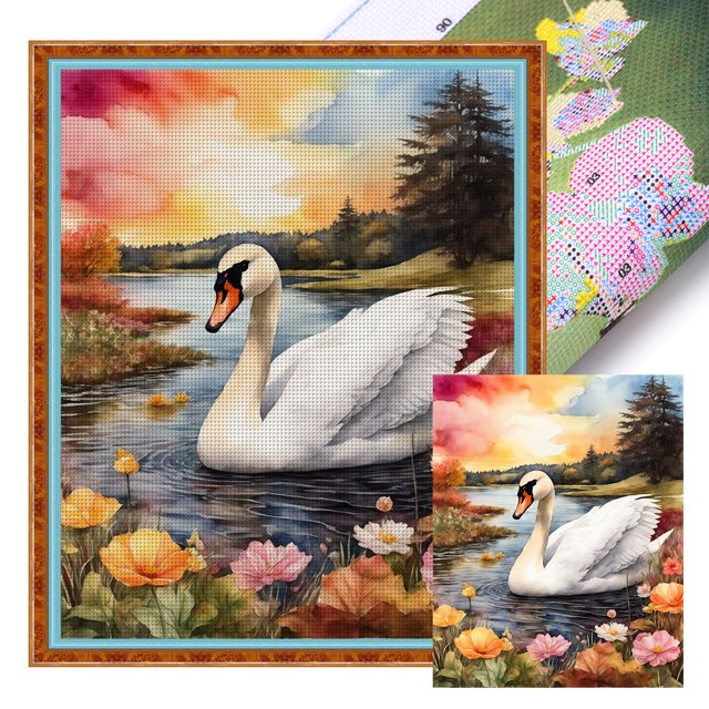 Hilo Algodón Ecológico Bordado Obra Arte Punto Cruz Con Cisne Impreso 11CT 40x50cm