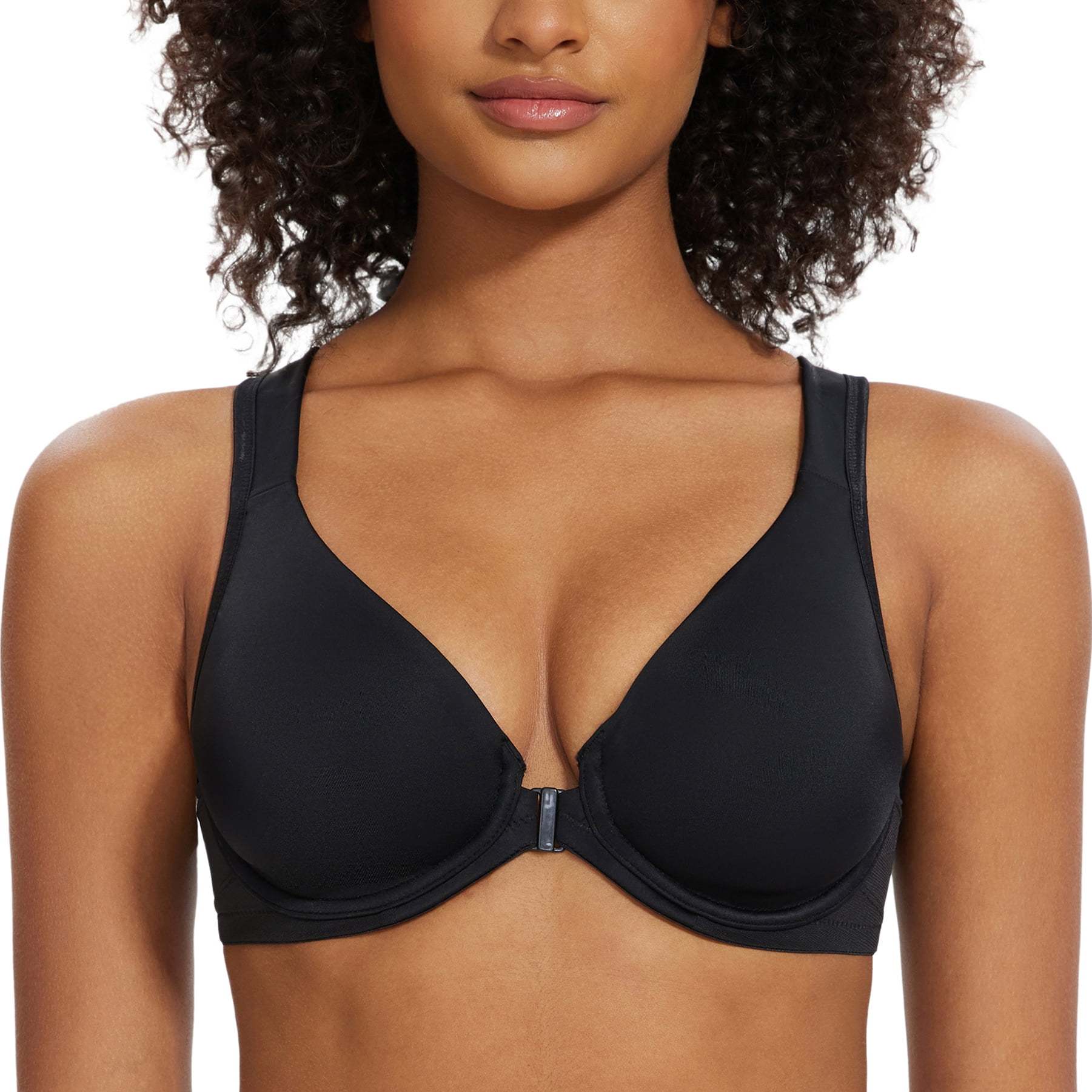 MELENECA Women's Front Closure Bras Plus Size Unlined Underwire Back Support Posture Bra Black 48G