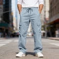 thumbnail image 6 of Dresfit Cargo Pants Men Big and Tall Uncuffed Baggy Sweatpants Casual 2026 Open Bottom Elastic Waist Athletic Trousers Lounge Hiking Sweat Pants Light Blue L, 6 of 7