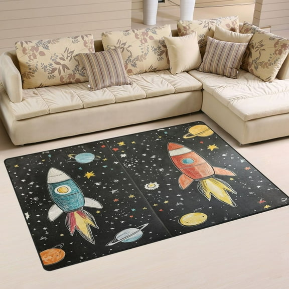 Rocket Pattern Soft Polyester Area Rug 31''x20'', Non Slip, Memory Foam, Water Absorbent