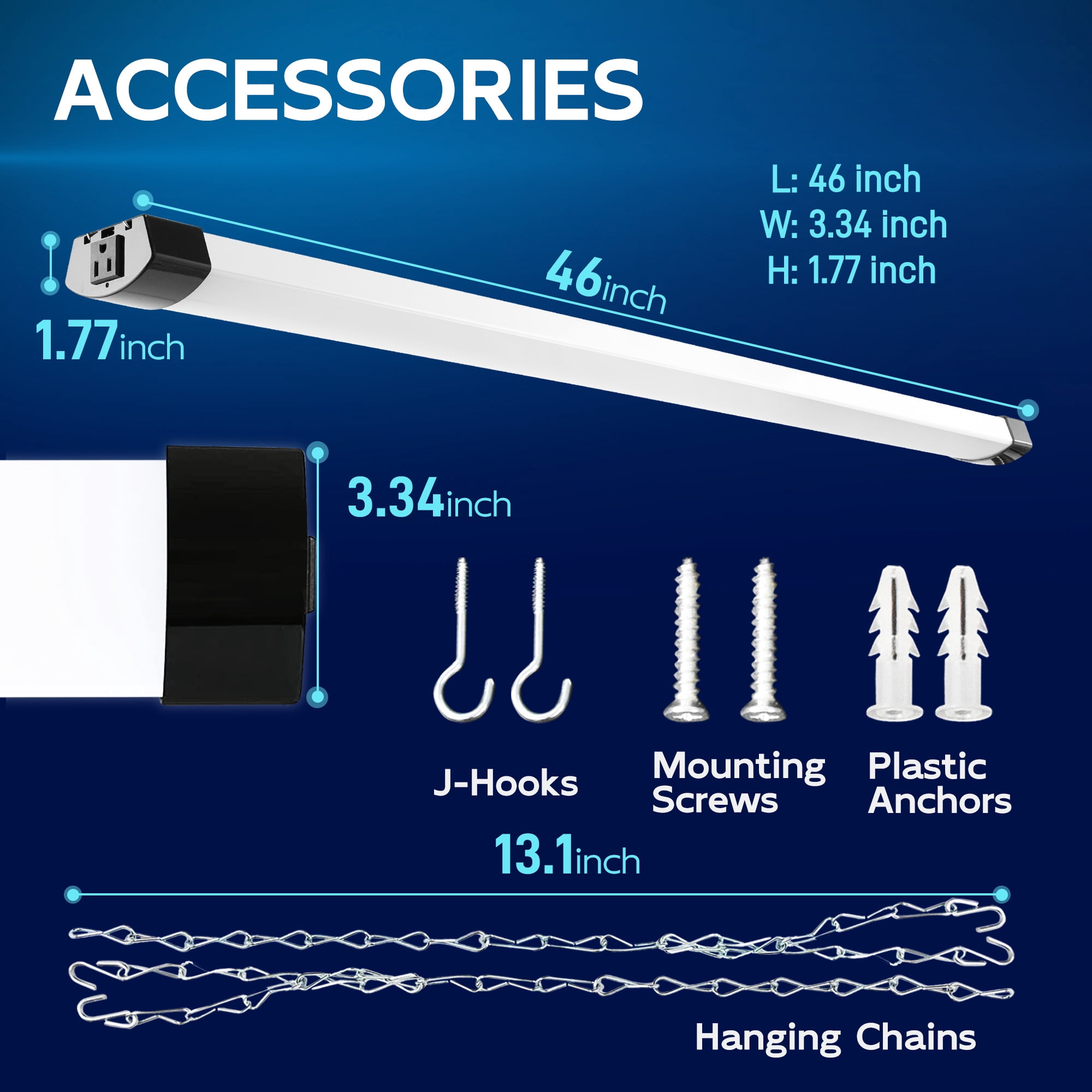 Hlite 4FT LED Shop Light with Pull Chain Switch, 70W 8000LM 5000K, Linkable Hanging Light, ETL Listed for Garage Basement Plant Light(Black)