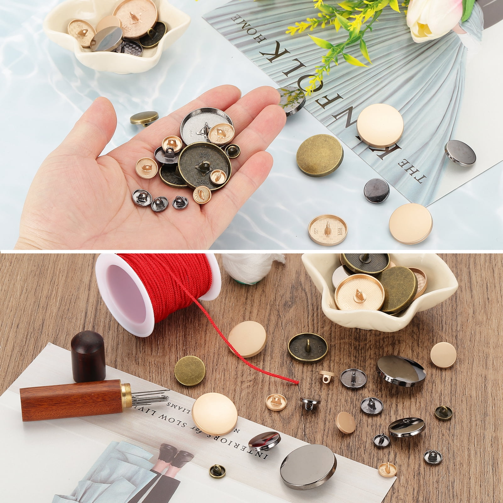 50pcs 44L Metal Round Flat Sewing Buttons 28mm Alloy Shank Craft Replacement Button for Men Women Suit Woolen Coat Shirt Trousers Sewing Crafts, Matt Gold