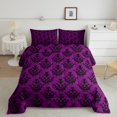 thumbnail image 2 of Gothic Bedding Sets Victorian Comforter Set,Black Damask Comforter Set Full,Vintage Baroque Goth Bed Set Black Floral Comforter Set Bohemian Decor,Dark Purple, 2 of 5