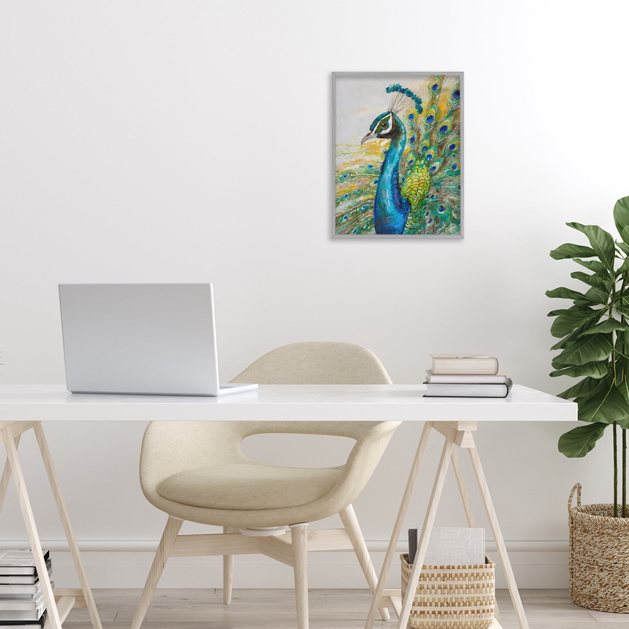 Stupell Industries Regal Blue Peacock Feathers Gray Framed Giclee Art, design by Creative Studio