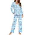 thumbnail image 2 of FOR U DESIGNS Blue Christmas Snowman Button Down Sleepwear for Women 2 Piece Size 2XL Button Up Pajama Pants for Womens Button Down Jogger V-neck Tops Loungewear, 2 of 7
