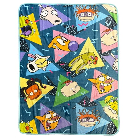 Nickelodeon Blanket 90's Inspired All-Over Character Design Plush Fleece Throw 46" x 60"