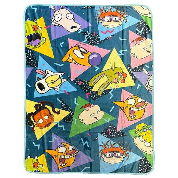 Nickelodeon Blanket 90's Inspired All-Over Character Design Plush Fleece Throw 46" x 60"