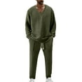 thumbnail image 4 of Nokdvo Men 2 Piece Outfits Sherpa V Neck Baggy Jacquard Pullover Fall Winter Drawstring Solid Color Casual Long Sleeve Sweatsuits with Pockets,Army Green L, 4 of 5