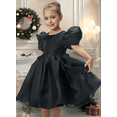 thumbnail image 2 of Flower Girl Dress Organza Toddler Dresses Puff Sleeve & Bow Bcak Girls Princess Dress for Wedding Birthday -Black-14Y, 2 of 10