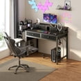 thumbnail image 4 of Small Desk with Drawers for Home Office Bedroom, 31 inch Black Writing Study Desks with Fabric Drawers Storage, Gaming Desk Table with Power Outlet & Monitor Stand, Black, 4 of 18