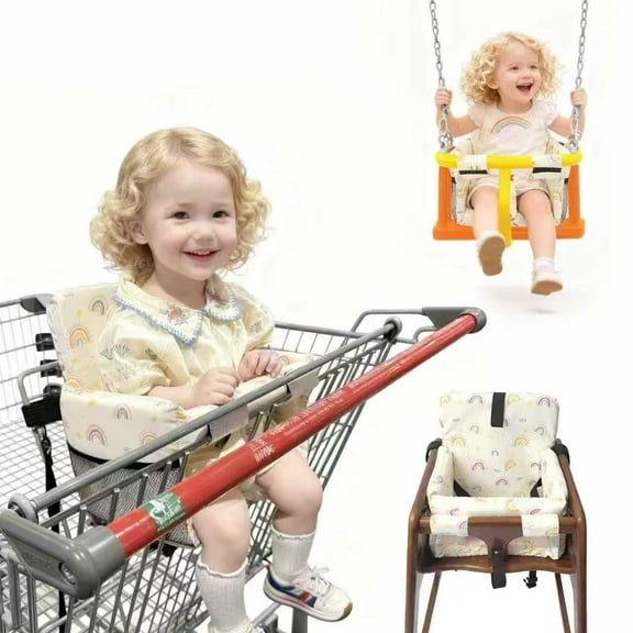 HOOETOON Shopping Cart Cover High Chair Cover Baby 2 in 1 Machine Washable Cotton Padded Safety Harness Toy Tether Toddler Infant Boy Girl,Rainbow  Warm White Beige