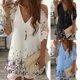 thumbnail image 1 of Farfi Mini vestido impreso con cuello en V mujeres fuera del hombro ahuecado el vestido de patchwork para la impresión blanca de la fiesta Farfi Vestido, 1 of 2