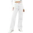 thumbnail image 2 of MYShe Womens Jeans Women's Casual High Waisted Jeans Stretch Wide Leg Loose Denim Pants with Pockets White XL, 2 of 7