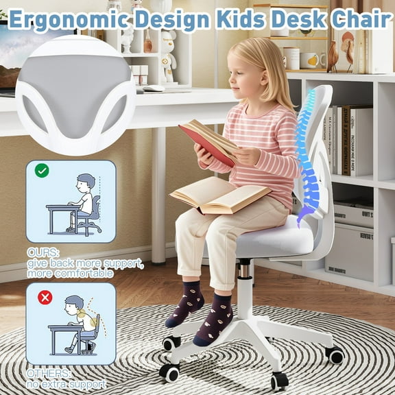 COSVALVE Kids Ergonomic Study Chair Swivel Mesh Computer Chair Desk Chair(Gray)