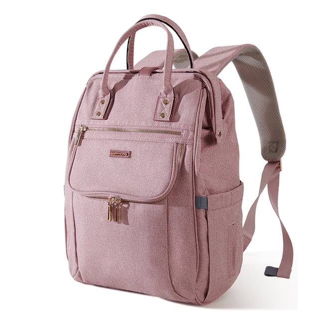 Sunveno Easy Open Diaper Bag Backpack with Insulated Pockets, Stroller Straps and Changing Pad, Pink