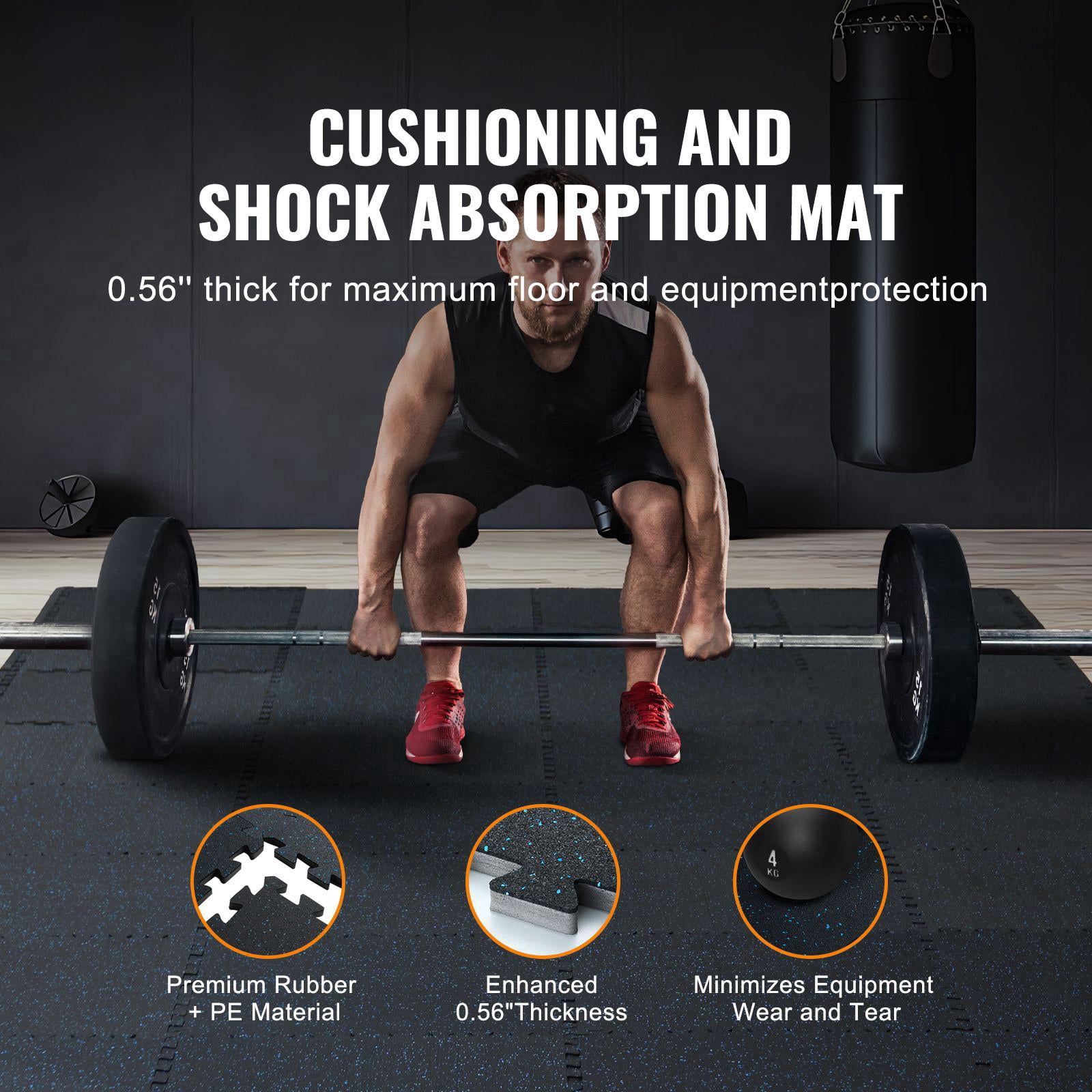 0.56 Inch Thick Interlocking Rubber EVA Foam Gym Floor Mats 6 Tiles 25x25 Inch 25 Sq Ft Coverage for Home Garage Workout Black Blue